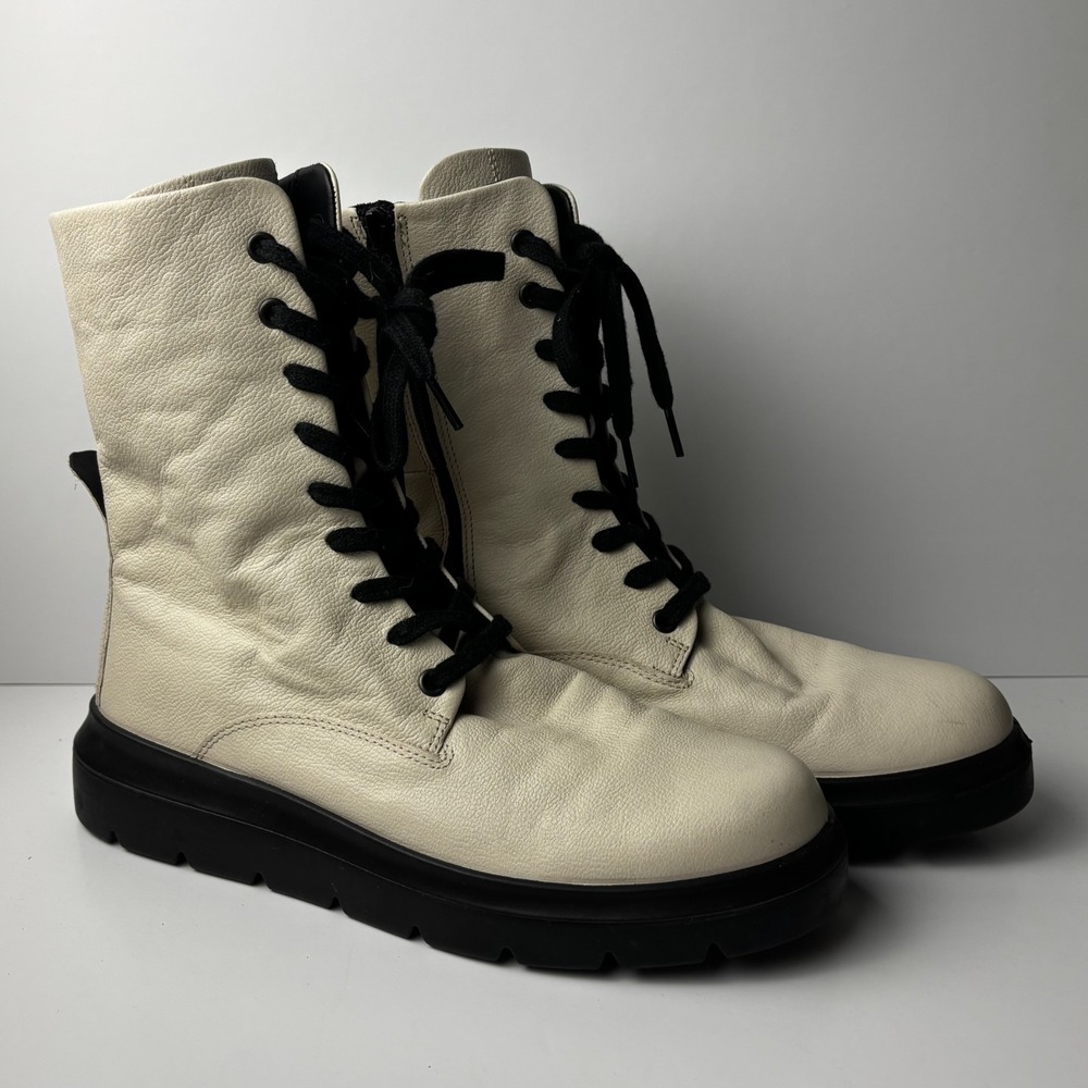 ECCO WOMEN'S NOUVELLE LACE BOOT LimeStone Side Zip Leather Size 10 Italy